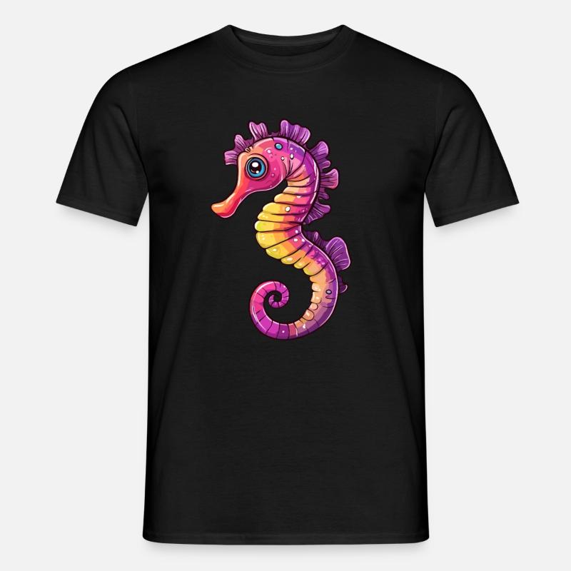 Buntes Seepferdchen Comic - Männer T-Shirt - Schwarz