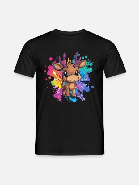 Rehkitz auf Farbexplosion - Männer T-Shirt - Schwarz