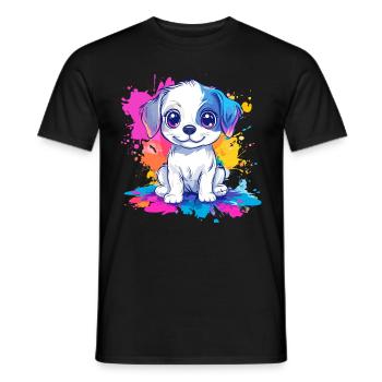 Welpe auf Farbspritzer - Männer T-Shirt - Schwarz - Vorne - AI Model Male 178 light (178cm)
