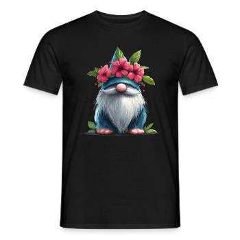 Gnome with flower hat - Men's T-Shirt - black - Front - AI Model Male 178 light (178cm)