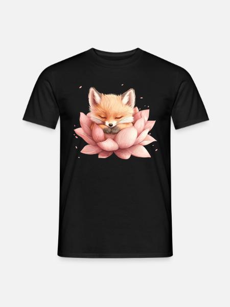 Fox sleeps in bloom - Men's T-Shirt - black