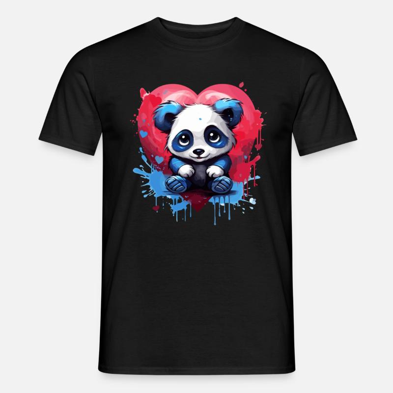 Panda mit Herz-Hintergrund - Männer T-Shirt - Schwarz