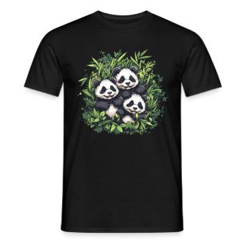 Three pandas in bamboo - Men's T-Shirt - black - Front - AI Model Male 178 light (178cm)