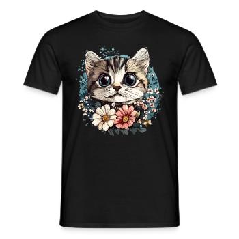 Chat avec couronne de fleurs - T-shirt homme - noir - Devant - AI Model Male 178 light (178cm)