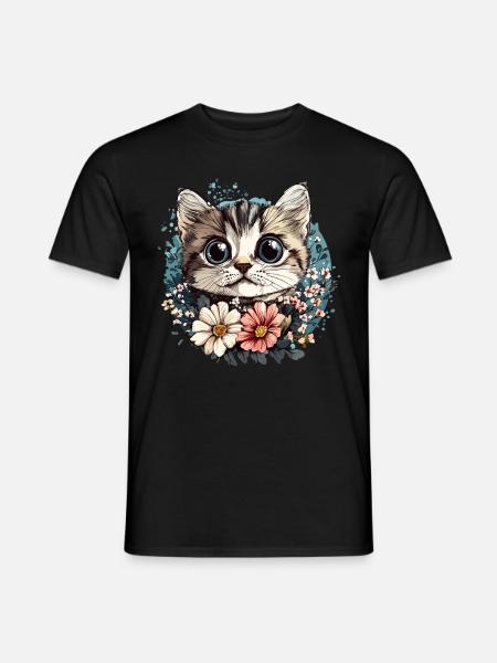 Cat with flower wreath - Men's T-Shirt - black