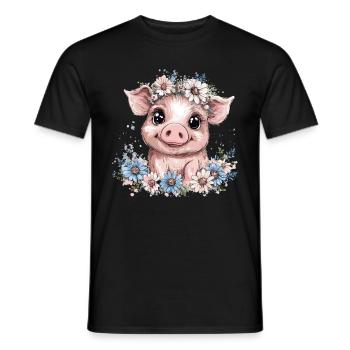 Schwein mit Blumenkranz - Männer T-Shirt - Schwarz - Vorne - AI Model Male 178 light (178cm)