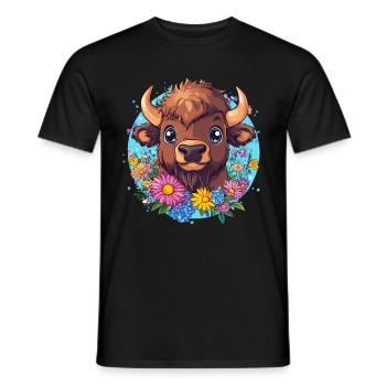 Bison mit Blumenkranz - Männer T-Shirt - Schwarz - Vorne - AI Model Male 178 light (178cm)