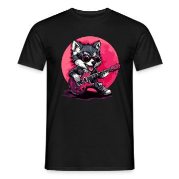 Gitarrenspielender Wolf - Männer T-Shirt - Schwarz - Vorne - AI Model Male 178 light (178cm)