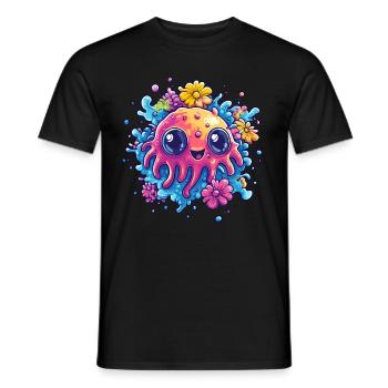 Süße Qualle mit Blumen - Männer T-Shirt - Schwarz - Vorne - AI Model Male 178 light (178cm)