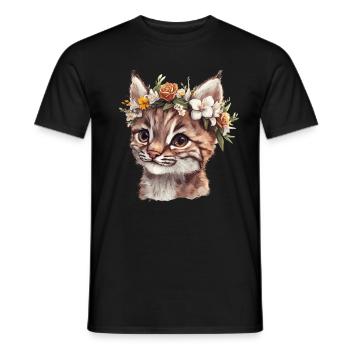 Wildcat with flower wreath - Men's T-Shirt - black - Front - AI Model Male 178 light (178cm)