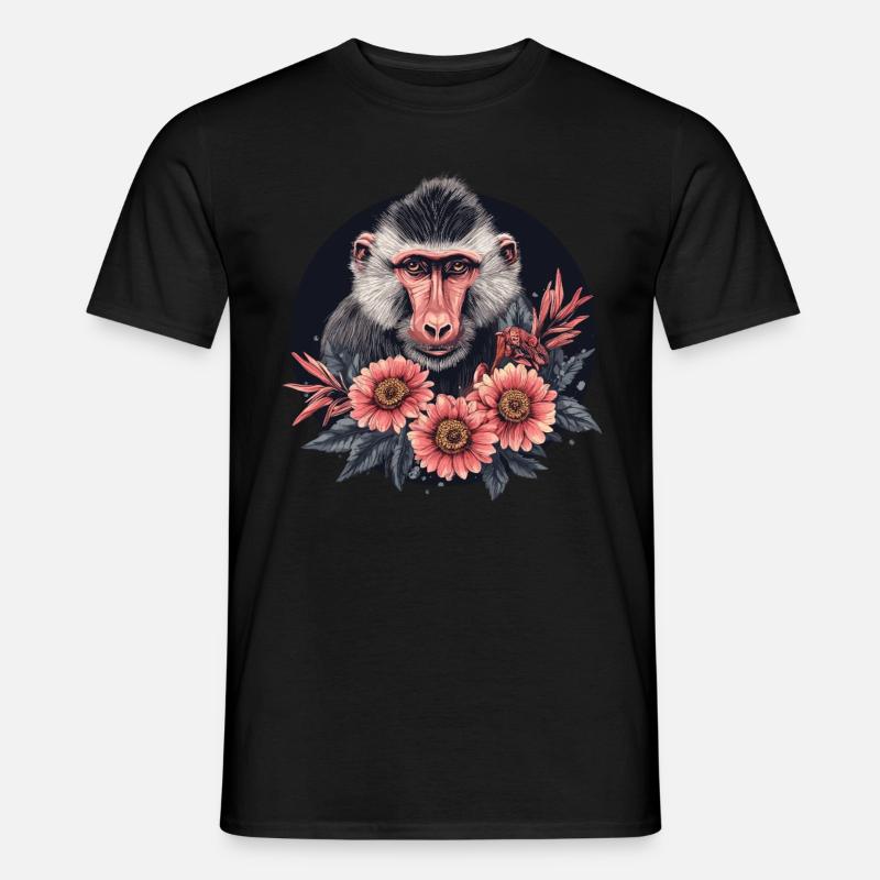 Mandrill mit Blumen - Männer T-Shirt - Schwarz