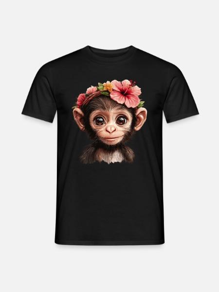 Süßer Affe mit Blumen - Männer T-Shirt - Schwarz