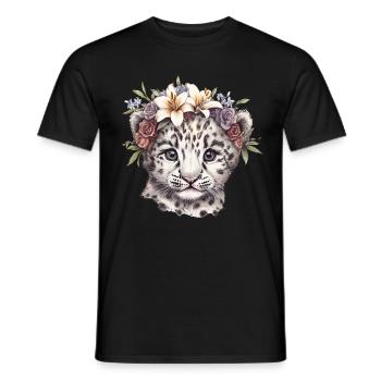 Schneeleopard Baby mit Blumen - Männer T-Shirt - Schwarz - Vorne - AI Model Male 178 light (178cm)