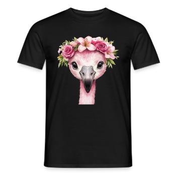Flamingo with flower wreath - Men's T-Shirt - black - Front - AI Model Male 178 light (178cm)