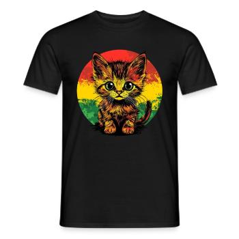 Bunte Katze vor Kreis - Männer T-Shirt - Schwarz - Vorne - AI Model Male 178 light (178cm)