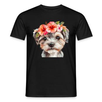 Süßer Hund mit Blumen - Männer T-Shirt - Schwarz - Vorne - AI Model Male 178 light (178cm)