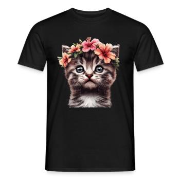Katze mit Hibiskus - Männer T-Shirt - Schwarz - Vorne - AI Model Male 178 light (178cm)