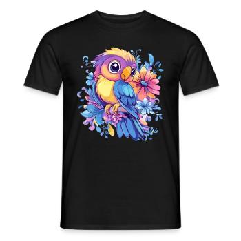 Parrot on flowers - Men's T-Shirt - black - Front - AI Model Male 178 light (178cm)