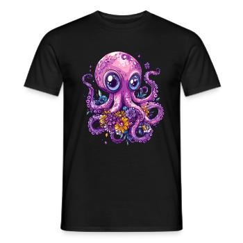 Pieuvre avec des fleurs - T-shirt homme - noir - Devant - AI Model Male 178 light (178cm)