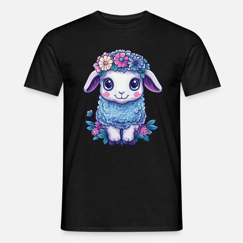 Schaf mit Blumen - Männer T-Shirt - Schwarz