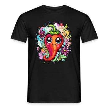 Lustige Chili mit Blumen - Männer T-Shirt - Schwarz - Vorne - AI Model Male 178 light (178cm)