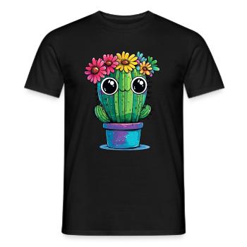 Cactus with flower wreath - Men's T-Shirt - black - Front - AI Model Male 178 light (178cm)