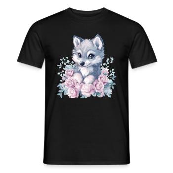 Husky with roses - Men's T-Shirt - black - Front - AI Model Male 178 light (178cm)