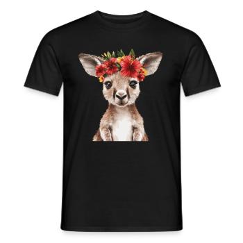 Kangaroo with flower wreath - Men's T-Shirt - black - Front - AI Model Male 178 light (178cm)