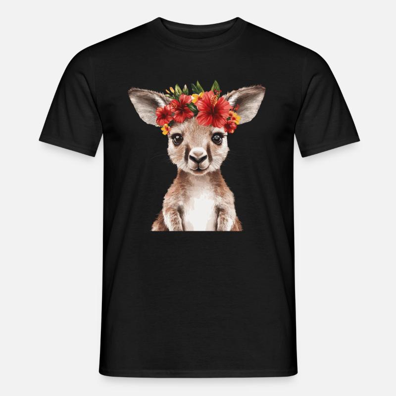 Känguru mit Blumenkranz - Männer T-Shirt - Schwarz