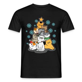 Funny Christmas Tree Cats Love Cute Gift - Men's T-Shirt - black - Front - AI Model Male 178 light (178cm)