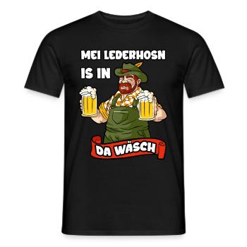 Mei Lederhosn is in da Wäsch Lederhose Tracht - Men's T-Shirt - black - Front - AI Model Male 178 light (178cm)