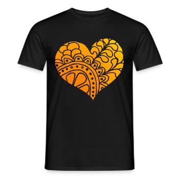Orange heart with floral decorations - Men's T-Shirt - black - Front - AI Model Male 178 light (178cm)