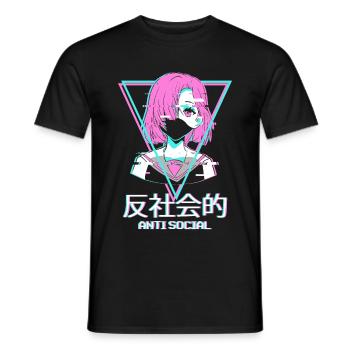 Antisocial Vaporwave Anime Girl Aesthetic Gift - Men's T-Shirt - black - Front - AI Model Male 178 light (178cm)