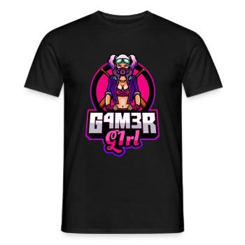 Gamer Girl Funny Esport Team Label Logo - Men's T-Shirt - black - Front - AI Model Male 178 light (178cm)