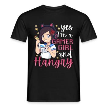 Yes I'm A Gamer Girl Hangry Angry Anime Hungry - Männer T-Shirt - Schwarz - Vorne - AI Model Male 178 light (178cm)
