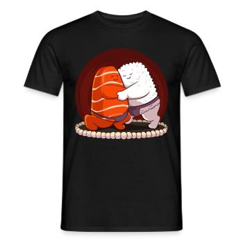 Japanese Sumo Sushi Salmon Hug Maki Nigiri Sashimi - Men's T-Shirt - black - Front - AI Model Male 178 light (178cm)