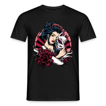 Anime Geisha Kimono Kitsune Mask Yokai Aesthetic - Männer T-Shirt - Schwarz - Vorne - AI Model Male 178 light (178cm)