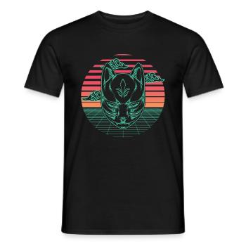 Sythnwave Japon Kitsune Renard Mask Rétro Aesthetic - T-shirt homme - noir - Devant - AI Model Male 178 light (178cm)