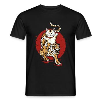 Tiger Maneki Neko Lucky Katze Japanisch Aesthetic - Männer T-Shirt - Schwarz - Vorne - AI Model Male 178 light (178cm)