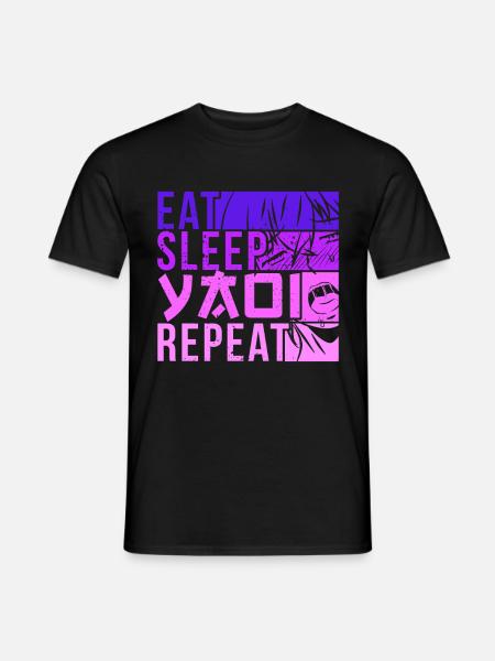Eat Sleep Yaoi Repeat Fujoshi Anime Boy Gay Manga - T-shirt homme - noir