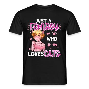 Just A Femboy Who Loves Cats Anime Boy Cat Amant - T-shirt homme - noir - Devant - AI Model Male 178 light (178cm)