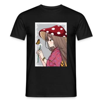 Cottagecore Esthétique Anime Fille Fleur de Pissenlit - T-shirt homme - noir - Devant - AI Model Male 178 light (178cm)