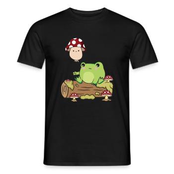 Cottagecore Kawaii Frog Holds a Mushroom Balloon - Men's T-Shirt - black - Front - AI Model Male 178 light (178cm)
