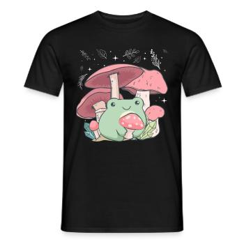 Cottagecore Aesthetic Frog Mushroom Hug - Men's T-Shirt - black - Front - AI Model Male 178 light (178cm)