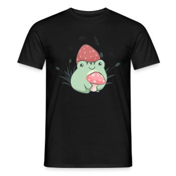 Cottagecore Aesthetic Frog Strawberry Hat Mushroom - Men's T-Shirt - black - Front - AI Model Male 178 light (178cm)