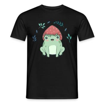 Cottagecore Aesthetic Kawaii Frog Strawberry Hat - Men's T-Shirt - black - Front - AI Model Male 178 light (178cm)