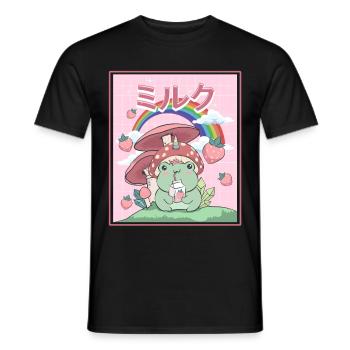 Cottagecore Aesthetic Frog Drinks Japanese Milk - Men's T-Shirt - black - Front - AI Model Male 178 light (178cm)