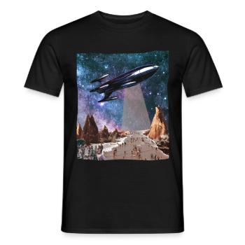 Spaceship Science Fiction Collage Art Shirt - Men's T-Shirt - black - Front - AI Model Male 178 light (178cm)