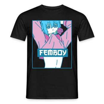 Femboy Anime Boy Gay Aesthetic Pastel Biting Rose - Männer T-Shirt - Schwarz - Vorne - AI Model Male 178 light (178cm)