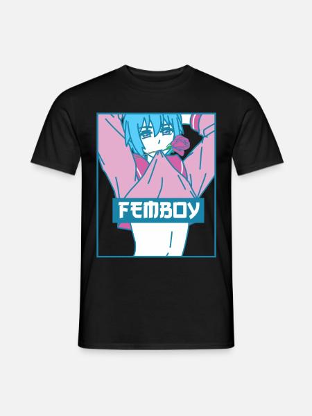 Femboy Anime Pojke Gay Estetisk Pastell Bitande Rose - T-shirt herr - svart